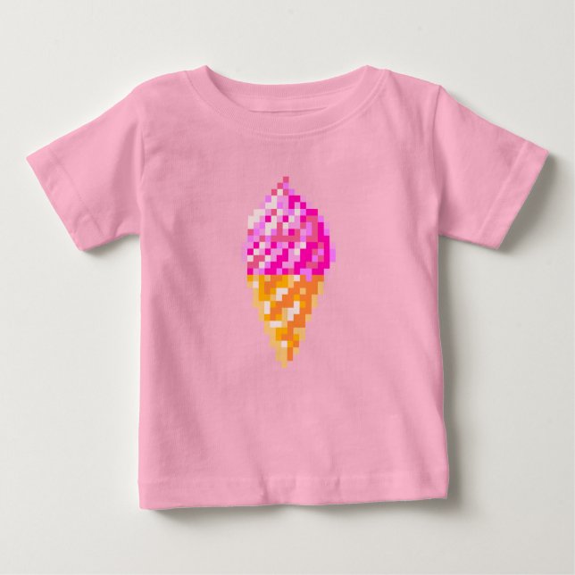 8-bit pixel art pink ice cream cone drawing baby T-Shirt (Front)