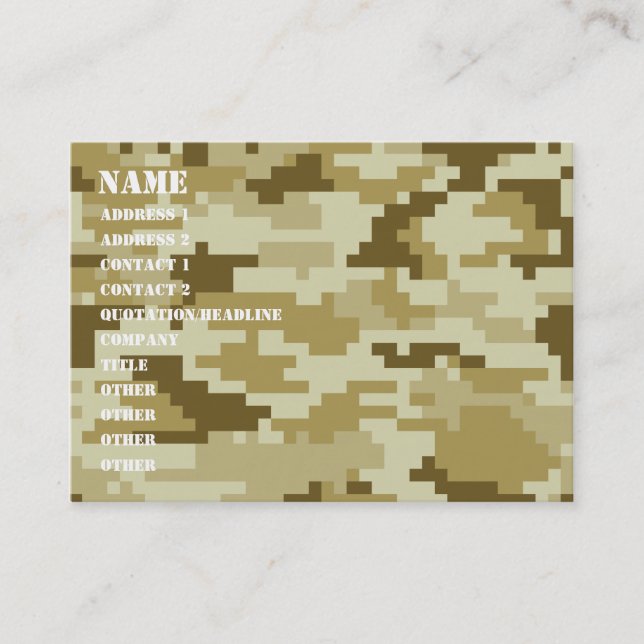 8 Bit Pixel Digital Desert Camouflage / Camo Business Card (Front)