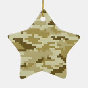 8 Bit Pixel Digital Desert Camouflage / Camo Ceramic Tree Decoration