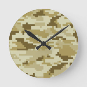 8 Bit Pixel Digital Desert Camouflage / Camo Round Clock