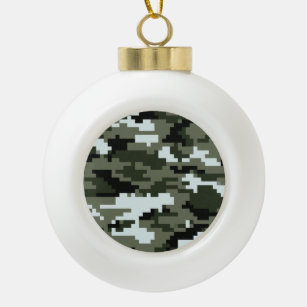 8 Bit Pixel Digital Urban Camouflage / Camo Ceramic Ball Christmas Ornament