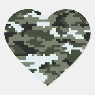 8 Bit Pixel Digital Urban Camouflage / Camo Heart Sticker
