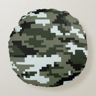8 Bit Pixel Digital Urban Camouflage / Camo Round Cushion