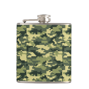 8 Bit Pixel Digital Woodland Camouflage / Camo Hip Flask