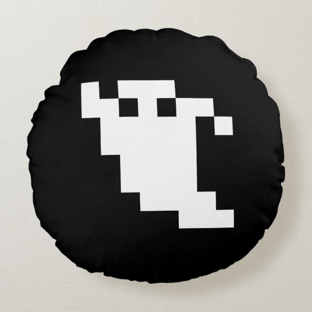 8 Bit Pixel Ghost Round Cushion (Front)
