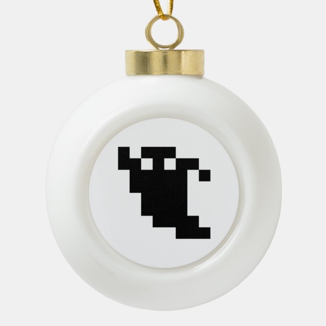 8 Bit Pixel Ghost Shadow Ceramic Ball Christmas Ornament (Front)