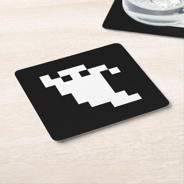 8 Bit Pixel Ghost Square Paper Coaster (Angled)