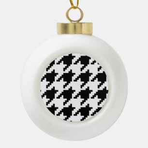8 Bit Pixel Houndstooth Check Pattern Ceramic Ball Christmas Ornament