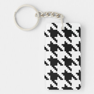 8 Bit Pixel Houndstooth Check Pattern Key Ring