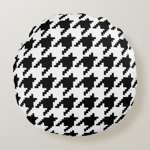 8 Bit Pixel Houndstooth Check Pattern Round Cushion