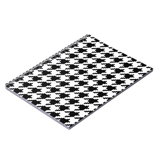 8 Bit Pixel Houndstooth Check Pattern Spiral Notebook (Left Side)