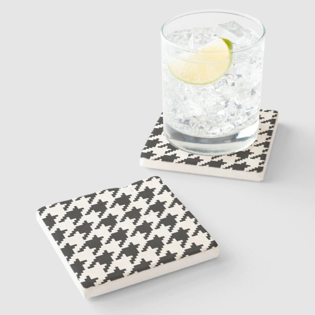 8 Bit Pixel Houndstooth Check Pattern Stone Coaster (Side)