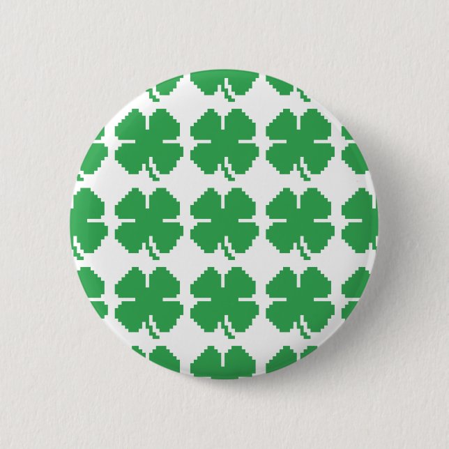 8 Bit Pixel Lucky Four Leaf Clover 6 Cm Round Badge (Front)