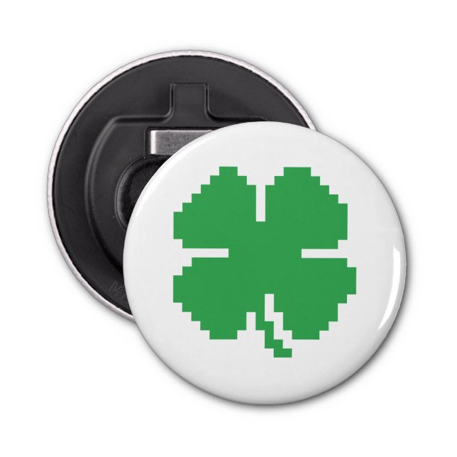 8 Bit Pixel Lucky Four Leaf Clover Bottle Opener (Front)