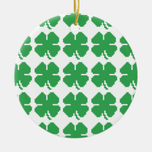 8 Bit Pixel Lucky Four Leaf Clover Ceramic Tree Decoration