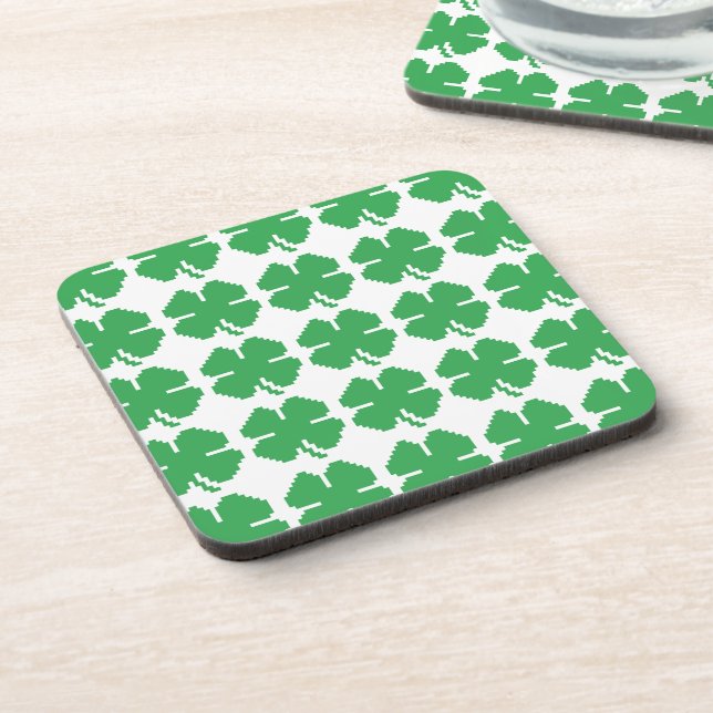 8 Bit Pixel Lucky Four Leaf Clover Coaster (Left Side)