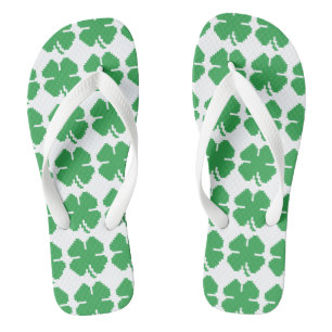 8 Bit Pixel Lucky Four Leaf Clover Jandals