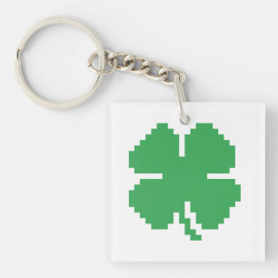 8 Bit Pixel Lucky Four Leaf Clover Key Ring