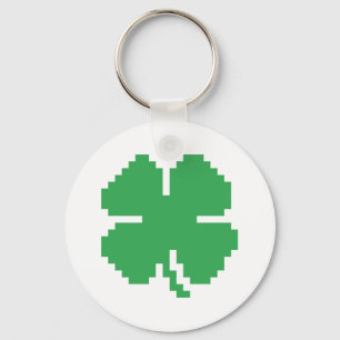 8 Bit Pixel Lucky Four Leaf Clover Key Ring