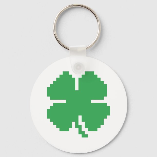 8 Bit Pixel Lucky Four Leaf Clover Key Ring (Front)