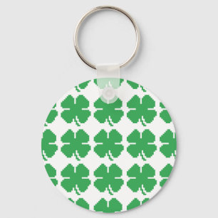 8 Bit Pixel Lucky Four Leaf Clover Key Ring