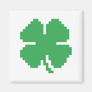 8 Bit Pixel Lucky Four Leaf Clover Magnet