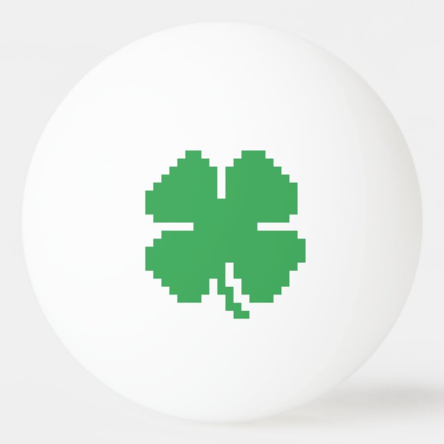 8 Bit Pixel Lucky Four Leaf Clover Ping Pong Ball (Front)