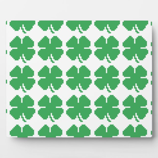 8 Bit Pixel Lucky Four Leaf Clover Plaque (Front)