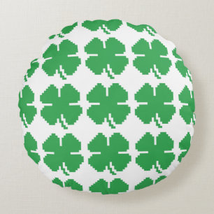 8 Bit Pixel Lucky Four Leaf Clover Round Cushion