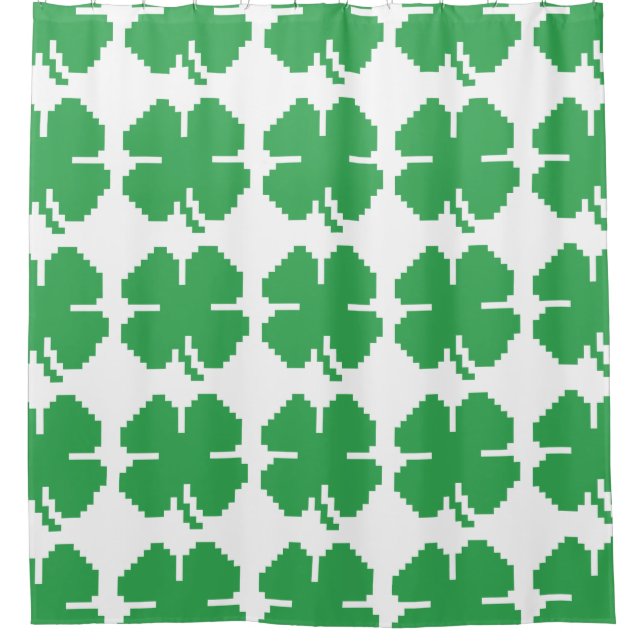 8 Bit Pixel Lucky Four Leaf Clover Shower Curtain (Front)