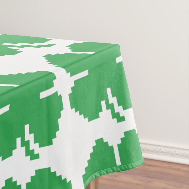 8 Bit Pixel Lucky Four Leaf Clover Tablecloth (In Situ)