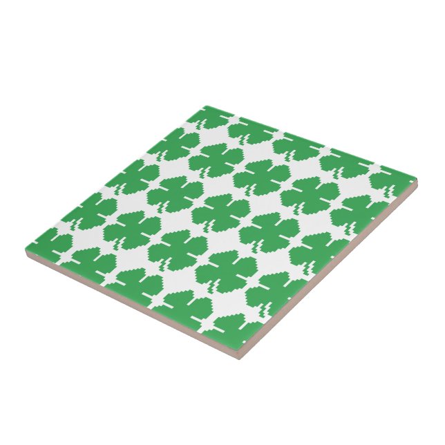 8 Bit Pixel Lucky Four Leaf Clover Tile (Side)