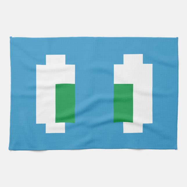8 Bit Pixel Manga Green Eyes Tea Towel (Horizontal)