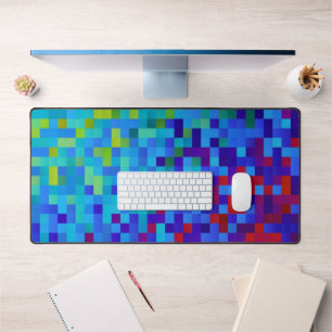 8-bit Pixel Pattern Abstract Cool Geeky Blue Red Desk Mat