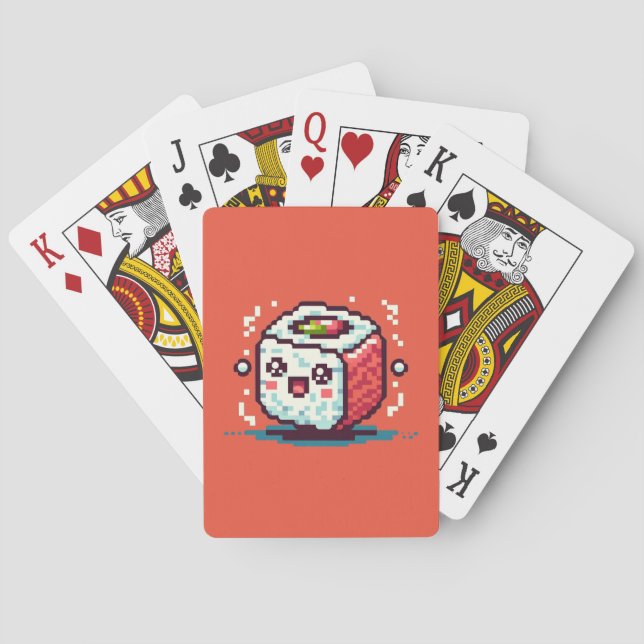8-Bit Pixel Sushi Roll with Happy Face Playing Cards (Back)