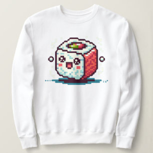 8-Bit Pixel Sushi Roll with Happy Face Sweatshirt