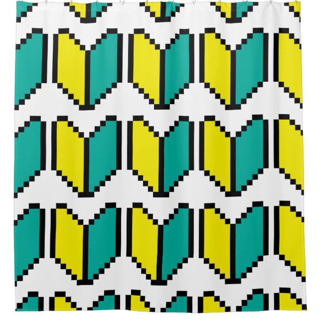 8 Bit Pixel Wakaba / Shoshinsha Mark Shower Curtain (Front)