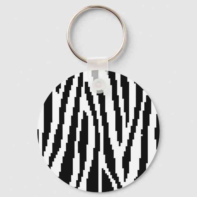 8 Bit Pixel Zebra Print Design Pattern Key Ring (Front)