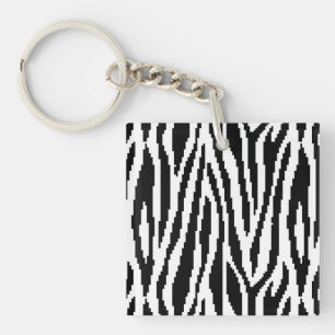 8 Bit Pixel Zebra Print Design Pattern Key Ring