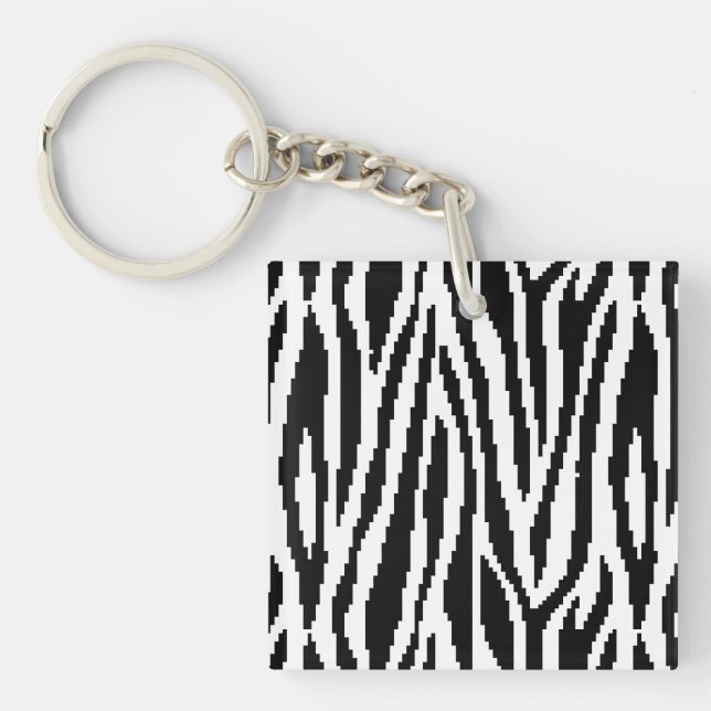 8 Bit Pixel Zebra Print Design Pattern Key Ring (Front)