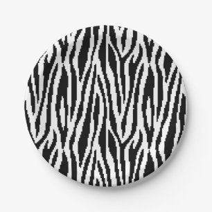 8 Bit Pixel Zebra Print Design Pattern Paper Plate