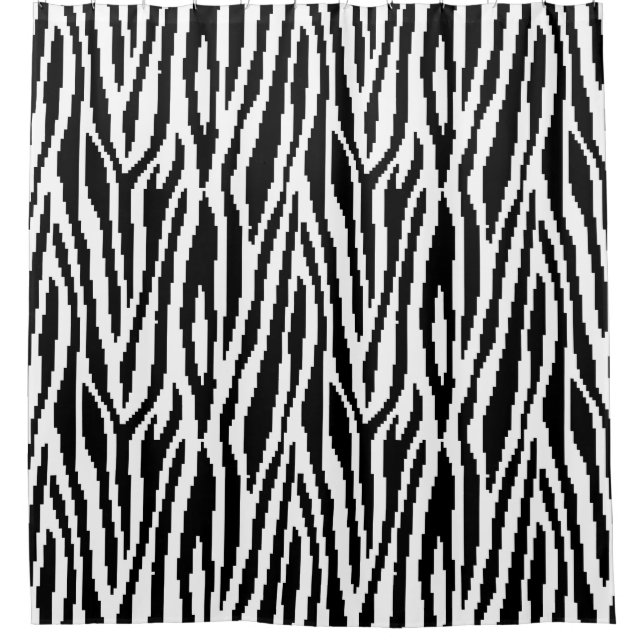 8 Bit Pixel Zebra Print Design Pattern Shower Curtain (Front)