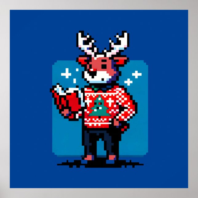 8-Bit Reindeer Reader: Christmas Joy Poster (Front)