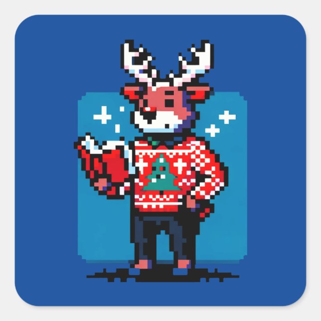 8-Bit Reindeer Reader: Christmas Joy Square Sticker (Front)
