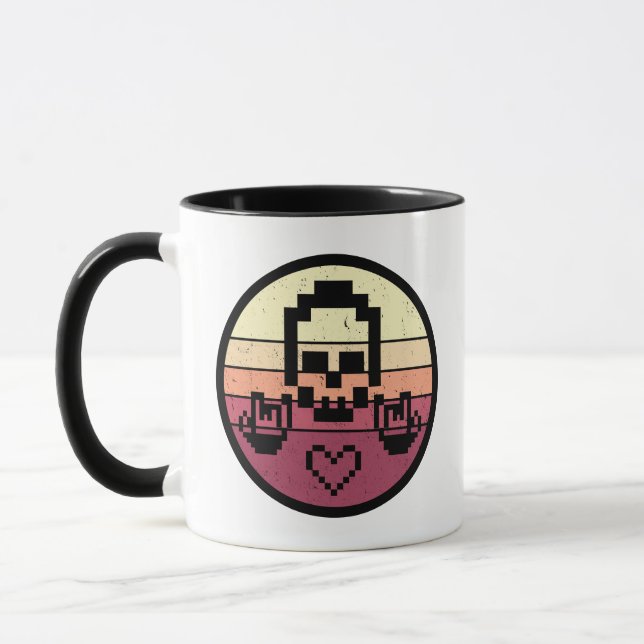 8-Bit Rocker Skull Retro Sunset Mug (Left)
