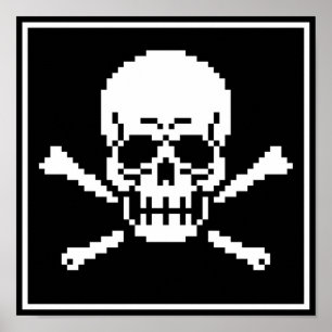 8-Bit Skull And Crossbones Pixel Art Poster