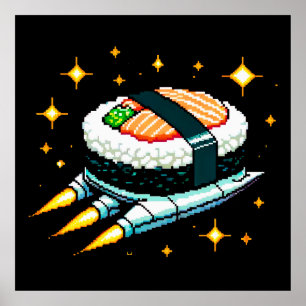 8-Bit Space Sushi Adventure - Cosmic Cuisine Art Poster