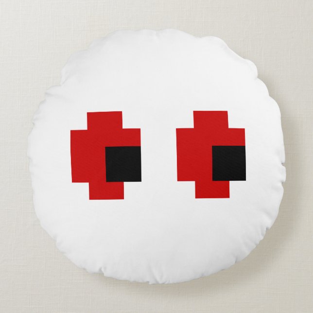 8 Bit Spooky Red Eyes Round Cushion (Front)