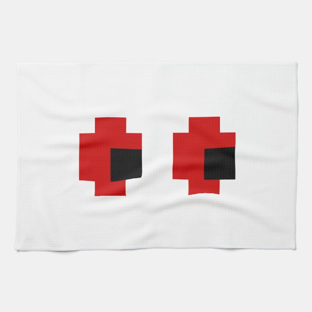 8 Bit Spooky Red Eyes Tea Towel (Horizontal)