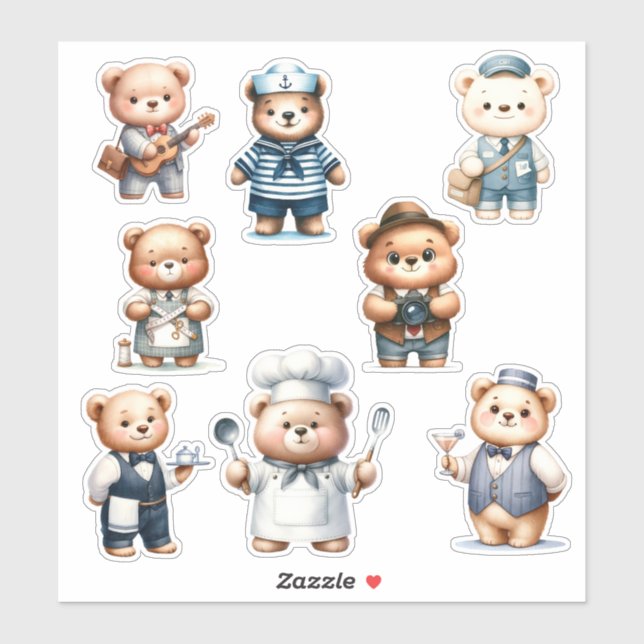 8 Charming Bear Occupation Stickers| Scrapbooking  (Sheet)